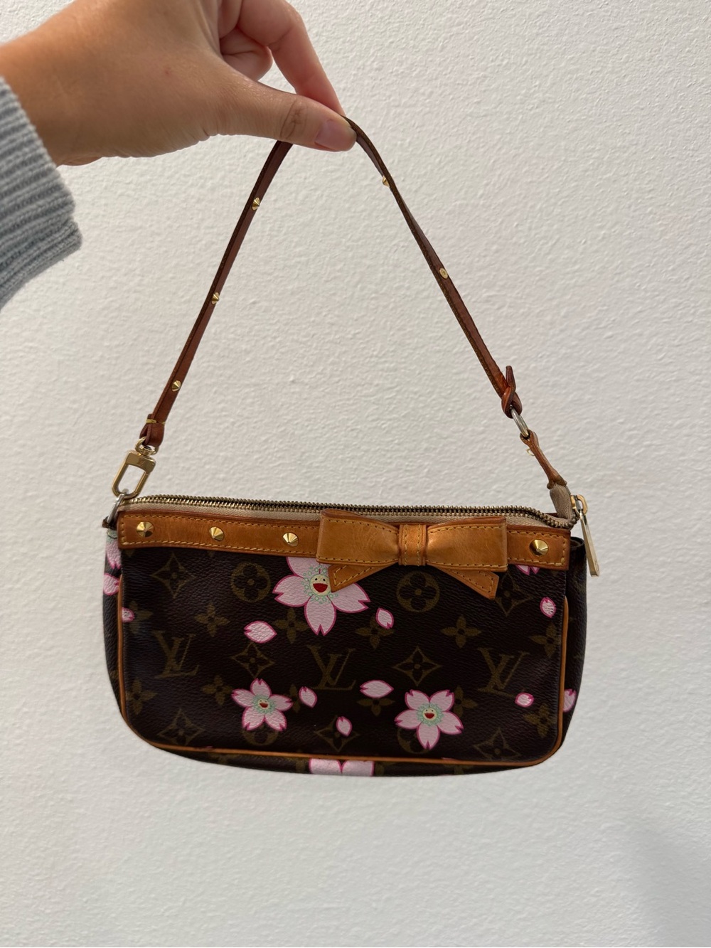 Louis Vuitton Brown Monogram Mini Shoulder Bag with Pink Floral Print